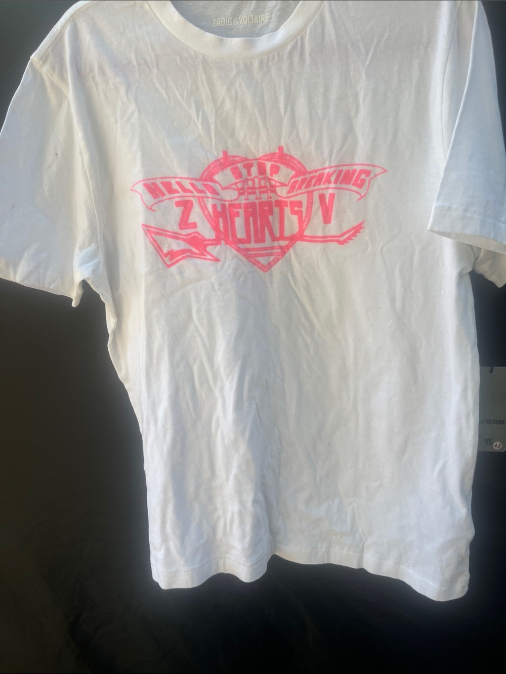 Zadig & Voltaire White Tee with Neon Pink Heart Graphic